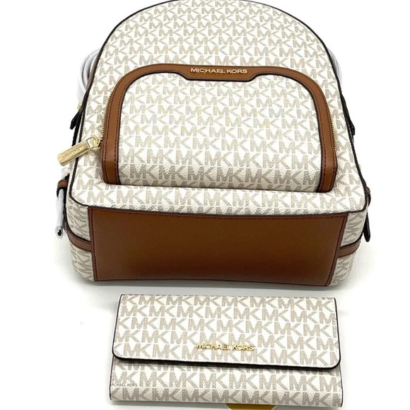 Michael Kors Jaycee Medium Zip Packet Backpack & LG Trifold Wallet Vanilla (NWT) - Picture 5 of 13